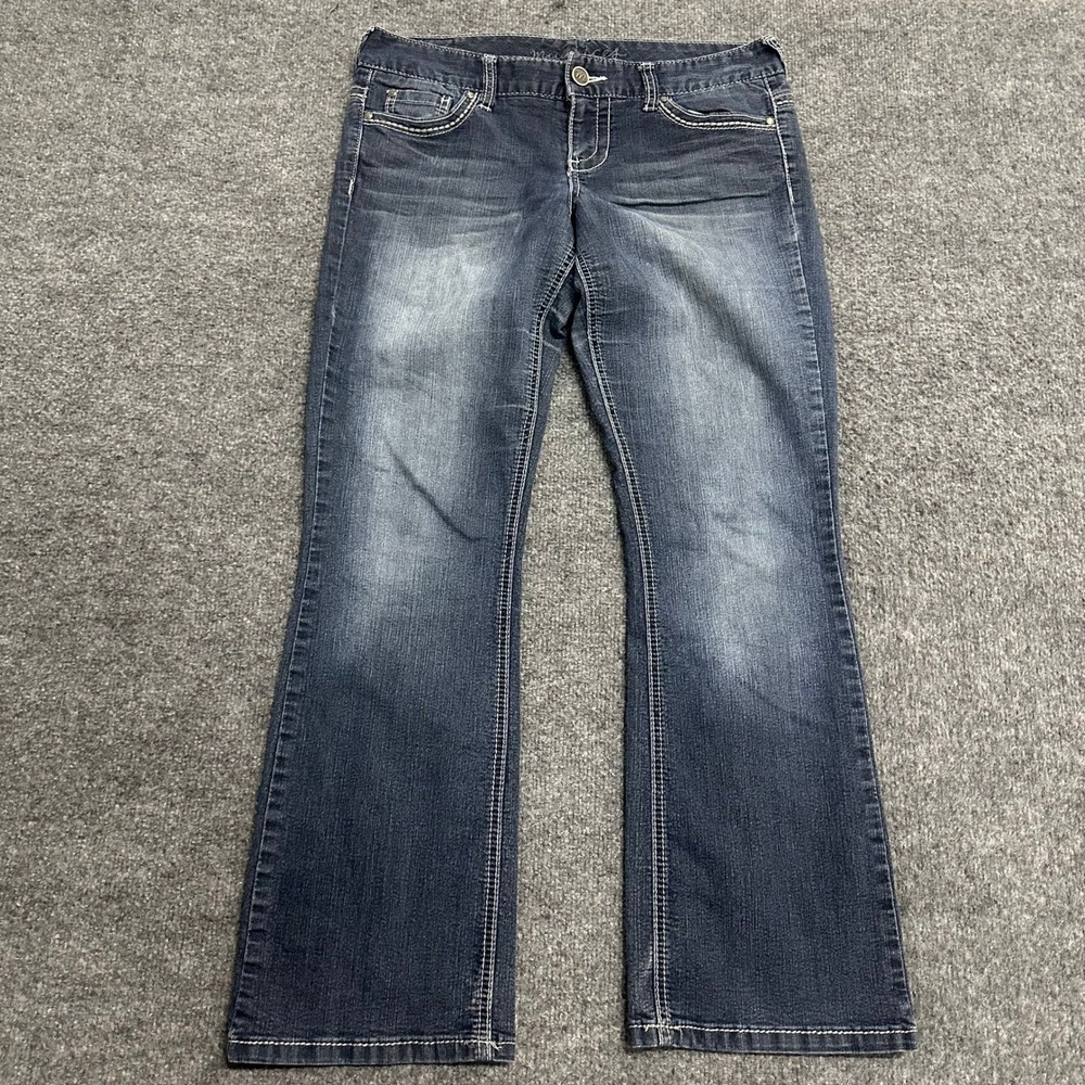 Maurices Jeans Womens Size 7/8 Short Dark Bootcut Thick Stitch Stretch Denim